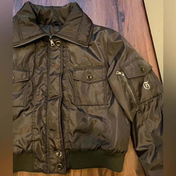 Guess Medium Cargo Y2K Style Embroidered Pocketed Zip Up Collared Puffer Jacket - Picture 4 of 12